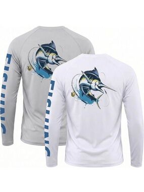 Two Men's Long Sleeve Fishing Performance Shirt - White and Gray. Size Large
